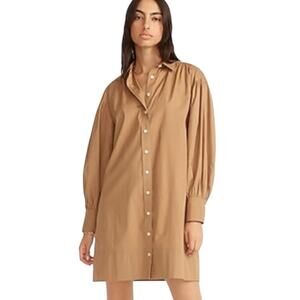 J.Crew Puff Sleeve Cotton Poplin Shirt Dress Size M Tall Khaki Preppy Minimalist